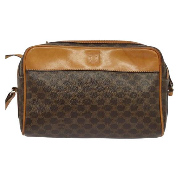 CELINE Macadam Canvas Shoulder Bag Pvc Leather Brown Gold - Picture 2 of 12